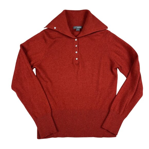 Griffen Womens 100% Cashmere Red 1/4 Button Down Sweater Sz Medium - Picture 1 of 5